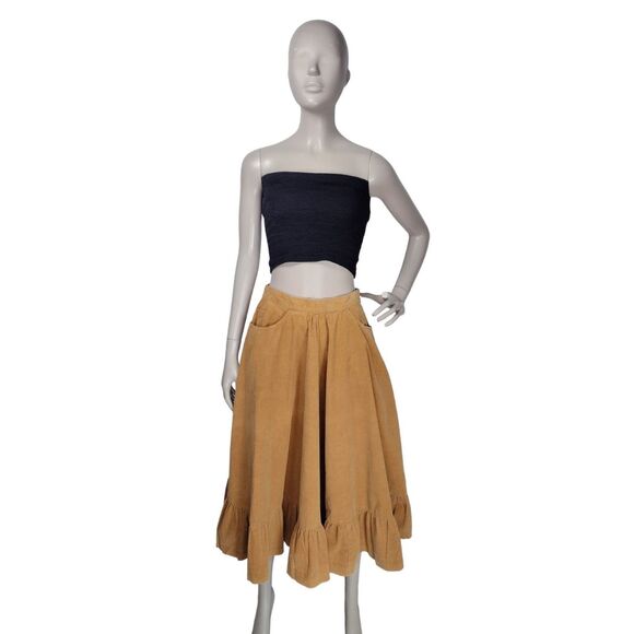 Vintage 70s Corduroy High-Waist Boho Western Equestrian Full Tiered Midi Skirt - Picture 8 of 11